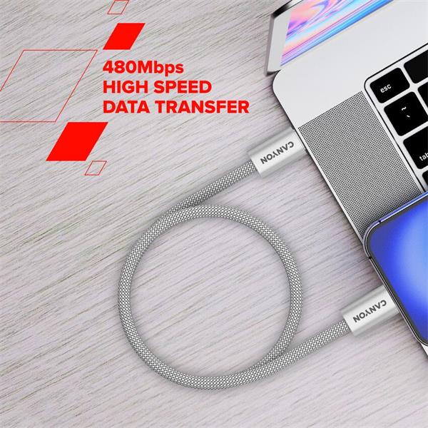 Canyon CCMG60AB15, 1 m kábel, USB-C / USB-C, magnet, PD 60 W, opletený, čierny 