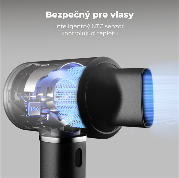 AENO AI ProDryer Fén HD5 čierny, 100km/h, Hlasové ovl., ionizátor, AI, NTC, Gravity/Infra senzor, 67 dB, LED 