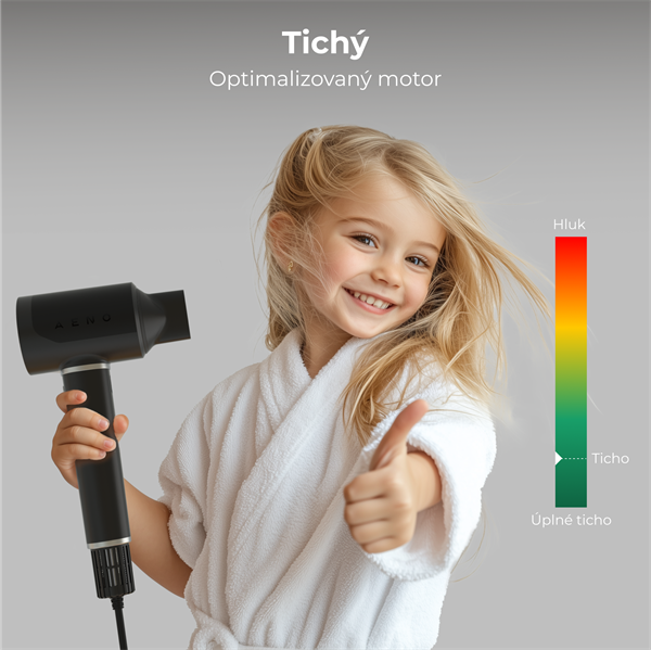 AENO AI ProDryer Fén HD5 čierny, 100km/h, Hlasové ovl., ionizátor, AI, NTC, Gravity/Infra senzor, 67 dB, LED 