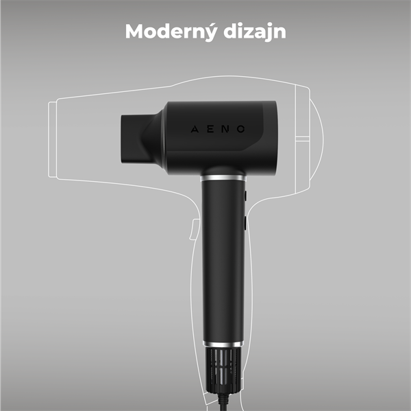 AENO AI ProDryer Fén HD5 čierny, 100km/h, Hlasové ovl., ionizátor, AI, NTC, Gravity/Infra senzor, 67 dB, LED 