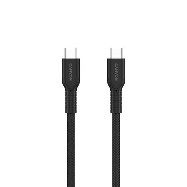Canyon OnWire CCAP60CL, 1 m, kábel nab. a synchr., USB-C / USB-C, 60W PD, 480Mbps, opletený, čierny 