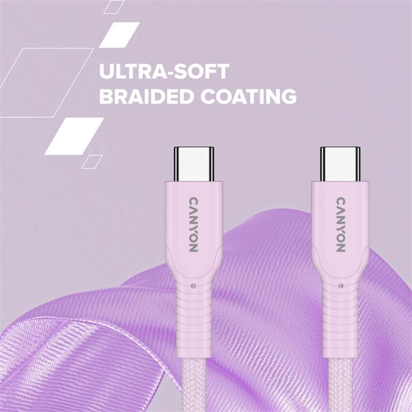 Canyon OnWire CCAP60CL, 1 m, kábel nab. a synchr., USB-C / USB-C, 60W PD, 480Mbps, opletený, čierny 