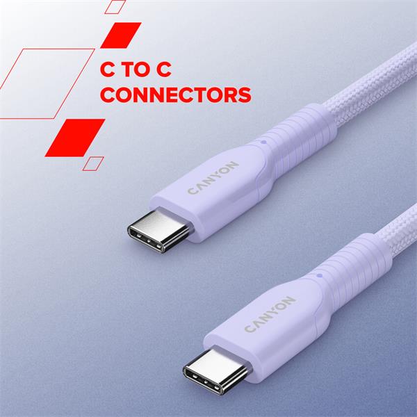 Canyon OnWire CCAP60CL, 1 m, kábel nab. a synchr., USB-C / USB-C, 60W PD, 480Mbps, opletený, čierny 