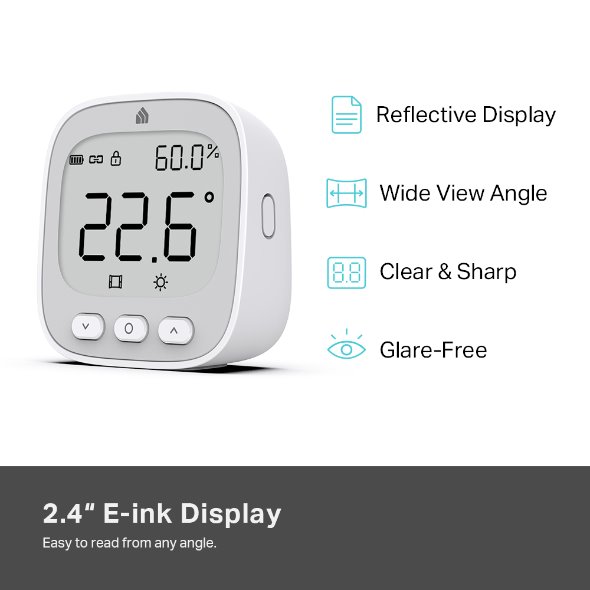 Kasa Smart Room Thermostat SPEC: 1 x Thermostat, 868 MHz, battery powered(2*AAA), 2.4 inch E-ink display, 5-30? temperat 