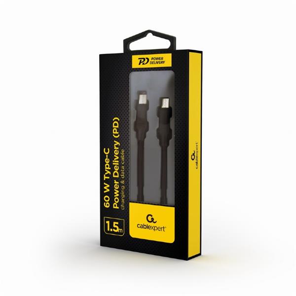 Gembird kábel USB-C (M) na USB-C (M), nabíjací / synchronizačný, 60W, PD, 1.5 m, čierny 