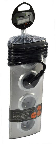 Solight predlžovací prívod, 4 zásuvky, strieborný, 1,5m, rohový dizajn 