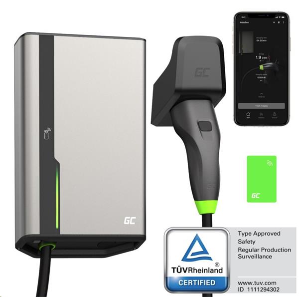Green Cell GC HabuDen Wallbox 22kW prémiová nabíjacia stanica pre elektrické vozidlá s aplikáciou a RFID, 5m kábel 