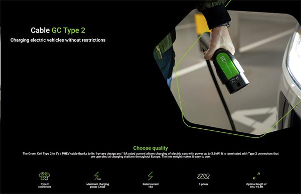 Nabíjací kábel Green Cell GC Snap Typ 2 pre elektromobily 11kW 7m pre Tesla Model Y 3 SX, VW ID.4, Kia EV6, Hyundai ION 