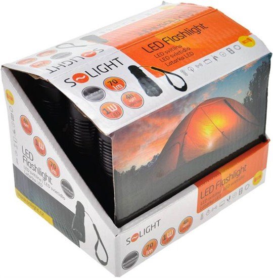Solight kovové svietidlo malé, 1W LED, čierna, 1x AA 