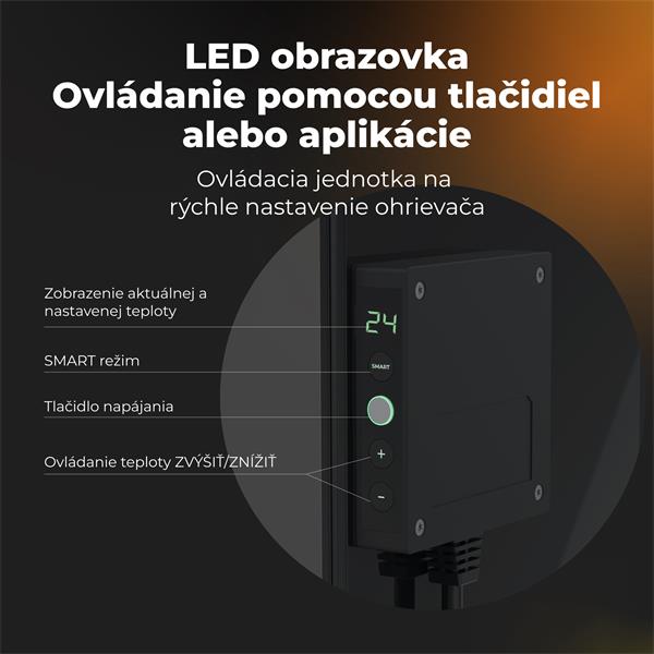 AENO AGH12S Premium QUADRO Smart Ohrievač, Čierny, LED, WI-FI, max 500W, 50x50cm,  Infra 