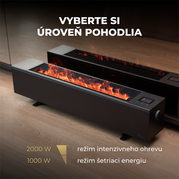 AENO FH2S Premium SPACE FIRE HEATER,Čierny, LED, WI-FI, max 2000W, 1000x242cm,  efekt ohňa 