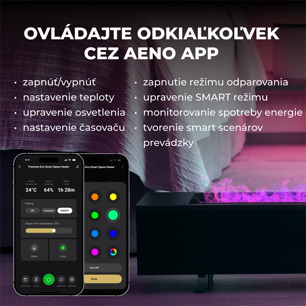 AENO FH2S Premium SPACE FIRE HEATER,Čierny, LED, WI-FI, max 2000W, 1000x242cm,  efekt ohňa 