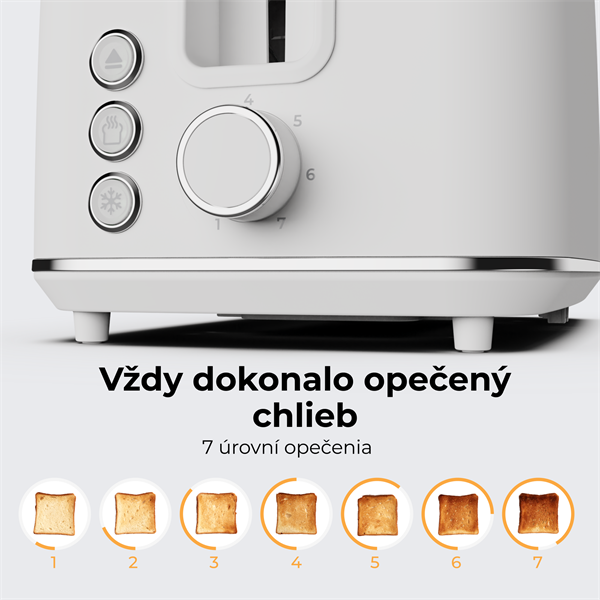 AENO 2-plátkový hriankovač TS1, 1000W, 7 stupnov opekania, extra výsun,  biely 