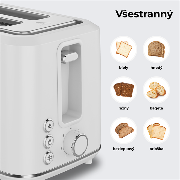 AENO 2-plátkový hriankovač TS1, 1000W, 7 stupnov opekania, extra výsun,  biely 
