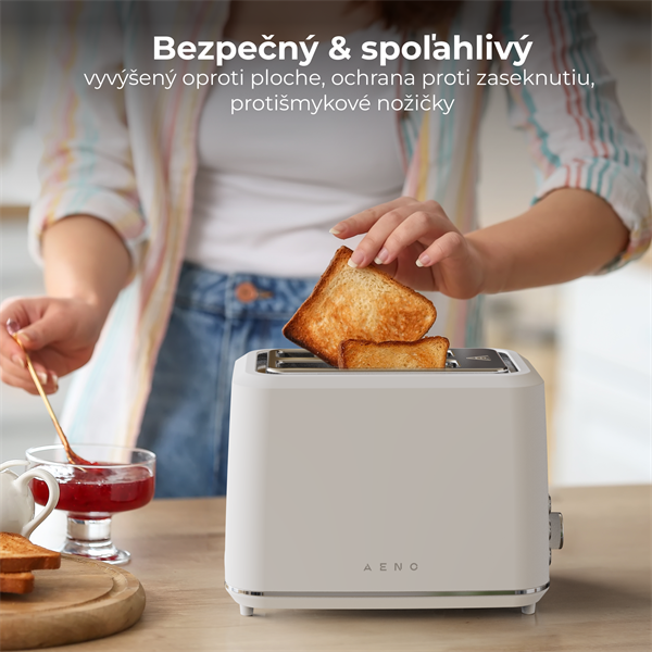 AENO 2-plátkový hriankovač TS1, 1000W, 7 stupnov opekania, extra výsun,  biely 