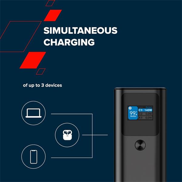 Canyon PB-2010, Powerbank, Li-Pol, 27.000 mAh, Digitálny displej, 2xUSB-C + 1xUSB-A, výkon 140W, nabíjanie notebookov! 