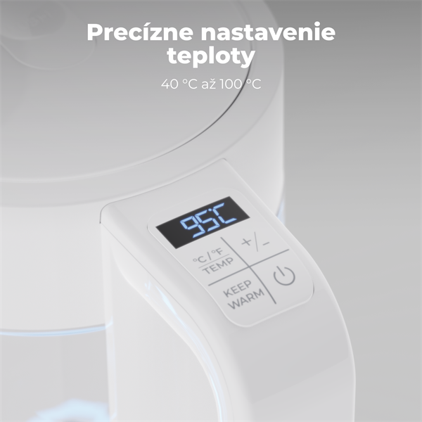 AENO Rychlovarná kanvica EK5 - 1,7l, 2200W, Strix, funkcia udržiavania tepla, auto vypnutie 