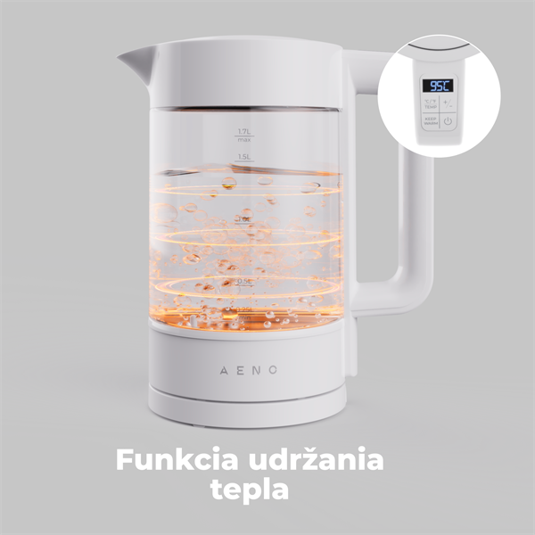 AENO Rychlovarná kanvica EK5 - 1,7l, 2200W, Strix, funkcia udržiavania tepla, auto vypnutie 