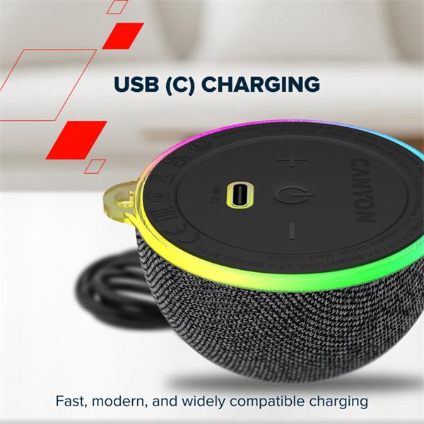 Canyon OnMove 13, ultra kompaktný BT 6.0 reproduktor, Magsafe kompatibilný, RGB podsvietenie, 5W, 600mAh, USB-C nab. 
