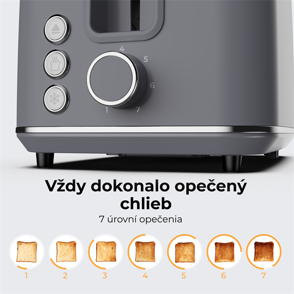 AENO 2-plátkový hriankovač TS1, 1000W, 7 stupnov opekania, extra výsun,  šedý 