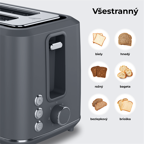 AENO 2-plátkový hriankovač TS1, 1000W, 7 stupnov opekania, extra výsun,  šedý 