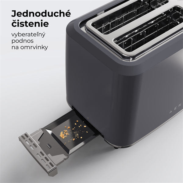 AENO 2-plátkový hriankovač TS1, 1000W, 7 stupnov opekania, extra výsun,  šedý 