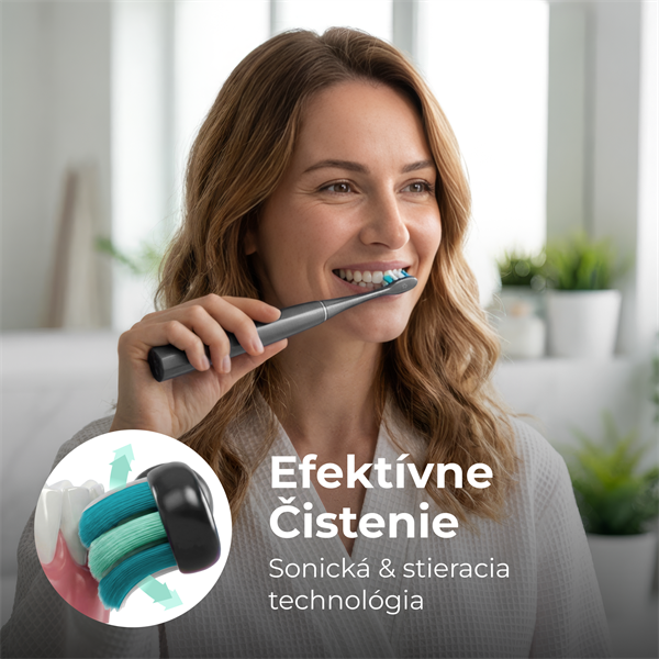 AENO sonická zubná kefka DB10G, farba šedá, 5 módov, 3 náhradné hlavice, batéria 1400 mAh, 48600 ot/min, 90 dní bez nab. 
