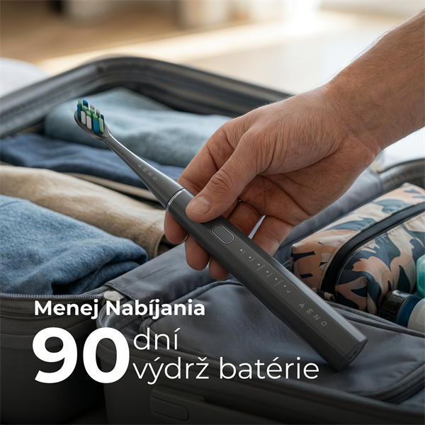 AENO sonická zubná kefka DB10G, farba šedá, 5 módov, 3 náhradné hlavice, batéria 1400 mAh, 48600 ot/min, 90 dní bez nab. 