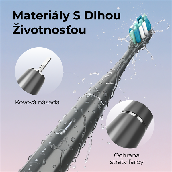 AENO sonická zubná kefka DB10G, farba šedá, 5 módov, 3 náhradné hlavice, batéria 1400 mAh, 48600 ot/min, 90 dní bez nab. 