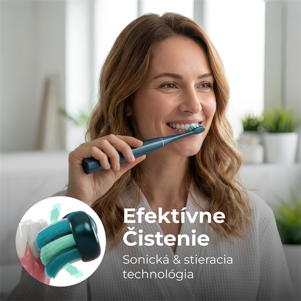 AENO sonická zubná kefka DB10N, tmavomodrá, 5 módov, 3 náhradné hlavice, batéria 1400 mAh, 48600 ot/min, 90 dní bez nab. 