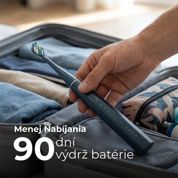 AENO sonická zubná kefka DB10N, tmavomodrá, 5 módov, 3 náhradné hlavice, batéria 1400 mAh, 48600 ot/min, 90 dní bez nab. 