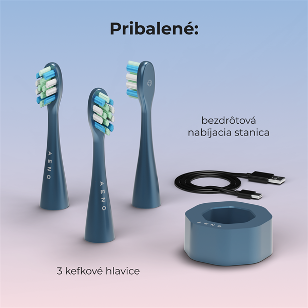 AENO sonická zubná kefka DB10N, tmavomodrá, 5 módov, 3 náhradné hlavice, batéria 1400 mAh, 48600 ot/min, 90 dní bez nab. 