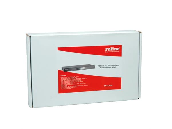 ROLINE 19-palcový injektor Fast Ethernet PoE so stredným rozpätím, 8 portov 