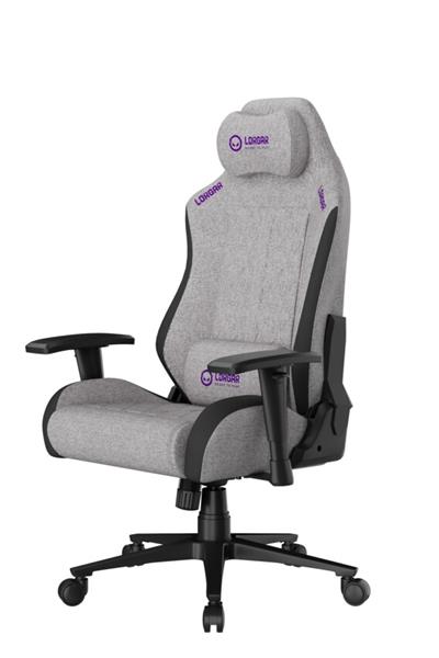LORGAR PRO CHA41 herná stolička, látková, plne kovový rám, pamäťová pena, 3D opierky rúk, nosnosť 150 kg, sivo fialová 