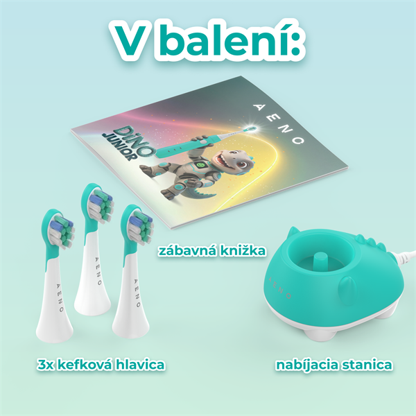 AENO sonická detská zubná kefka DB9M, farba mätová,3 režimy,3 náhradné hlavice,batéria 600 mAh,19200 vibrácií/min, 45 dn 