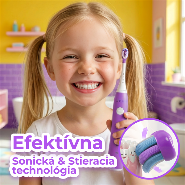 AENO sonická detská zubná kefka DB9V, farba fialová,3 režimy,3 náhradné hlavice,batéria 600 mAh,19200 vibrácií/min,45 dn 
