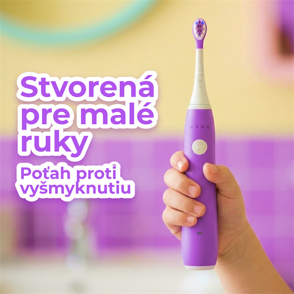 AENO sonická detská zubná kefka DB9V, farba fialová,3 režimy,3 náhradné hlavice,batéria 600 mAh,19200 vibrácií/min,45 dn 