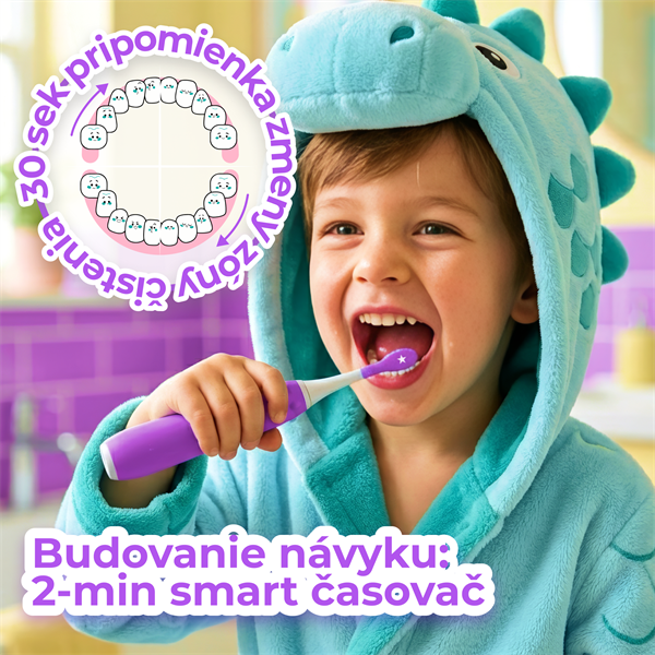 AENO sonická detská zubná kefka DB9V, farba fialová,3 režimy,3 náhradné hlavice,batéria 600 mAh,19200 vibrácií/min,45 dn 