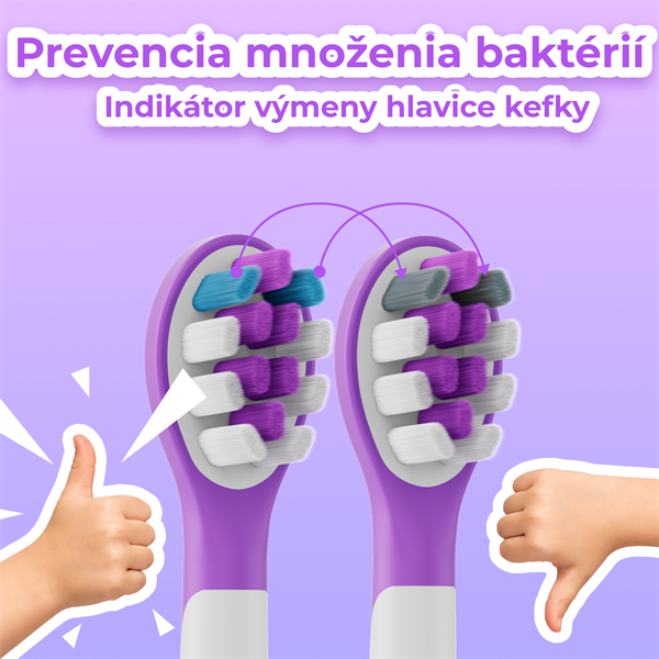 AENO sonická detská zubná kefka DB9V, farba fialová,3 režimy,3 náhradné hlavice,batéria 600 mAh,19200 vibrácií/min,45 dn 