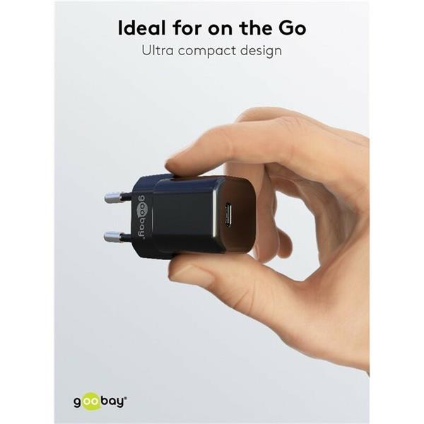 Goobay Nabíjačka USB 230V 1port, 1xUSB Typ C, 30W, Power Delivery, Fast Charge, Nano, čierna 