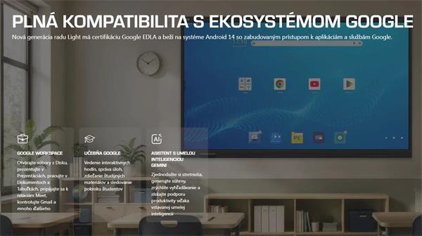 86" LIGHT GEN 7 Séria PRESTIGIO SOLUTIONS, Android 14 Google EDLA + upgr 16, 50 dotyk, 9H, 3x20W, 100 000:1, AI tlačidlo 
