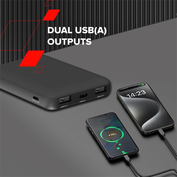Canyon OnPower 100, Powerbank, 10.000 mAh, LED indikátor, in: 1x USB-C/1x microUSB, out: 1x USB-C a 2x USB-A  