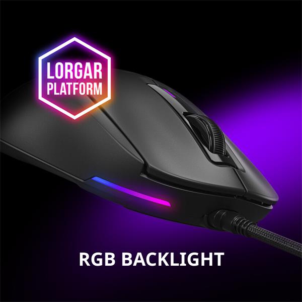 Lorgar MSA10RWH, herná myš, ultraľahká 55g, 6 prog. tlačidiel, 12 000 dpi, podsvietenie RGB, biela 