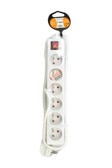 Solight predlžovací prívod, 6 zásuviek, biely, vypínač, 1,5m 