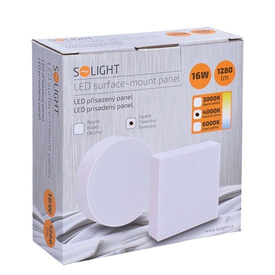Solight LED panel s tenkým rámčekom, 16W, 1280lm, 4000K, prisadený, štvorcový, biely 