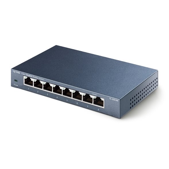8-Port Gigabit Desktop Switch PORT: 8× Gigabit RJ45 Ports SPEC: Desktop Steel Case FEATURE: Plug and Play 