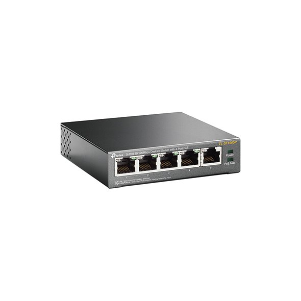 5-Port 10/100 Mbps Desktop Switch with 4-Port PoE+
PORT: 4× 10/100 Mbps PoE+ Ports, 1× 10/100 Mbps Non-PoE Port
SPEC:  