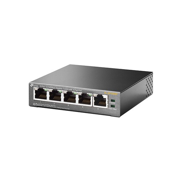 5-Port 10/100 Mbps Desktop Switch with 4-Port PoE+
PORT: 4× 10/100 Mbps PoE+ Ports, 1× 10/100 Mbps Non-PoE Port
SPEC:  