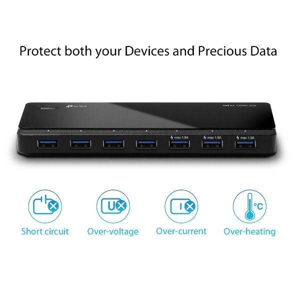 USB 3.0 7-Port Hub SPEC: 7× USB 3.0 Ports, 3 of 7 Ports Designed for Fast Charging with Max 1.5A Output  FEATURE: Modern 