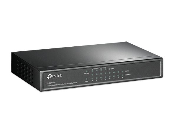 8-Port Gigabit Desktop Switch with  4-Port PoE+  PORT: 4× Gigabit PoE+ Ports, 4× Gigabit Non-PoE Ports SPEC: 802.3af/at, 